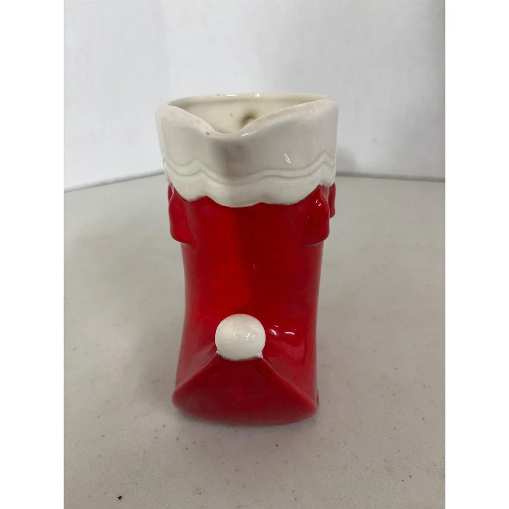 Vintage Christmas Elf Boot Pitcher Creamer Red White‎ Ceramic Holiday Decor
